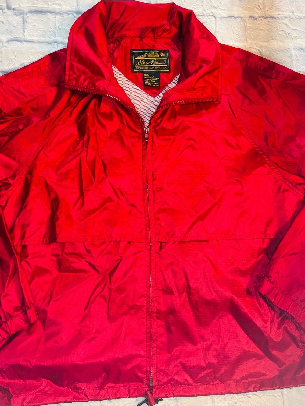 Vintage Eddie Bauer Men’s L Red Windbreaker Jacket, Vented, Nylon, U.S.A Made